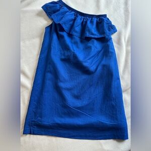 J.CREW One Shoulder Ruffle Linen Mini Dress | Cobalt Blue | Womens S